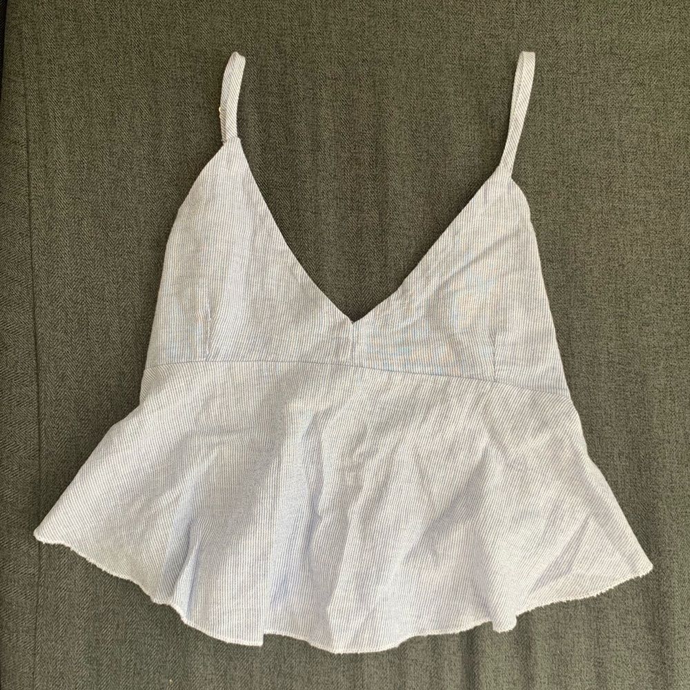 Brandy Melville White And Light Blue Striped Top